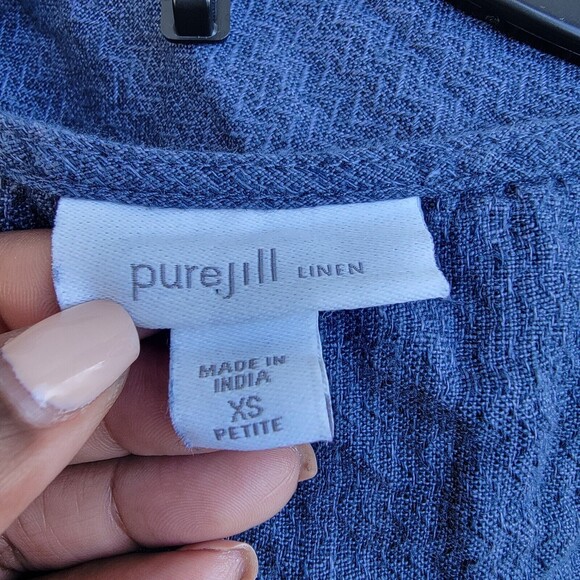 J. Jill PureJill linen tunic top Womens XS blue short sleeve button popover top - Picture 4 of 5